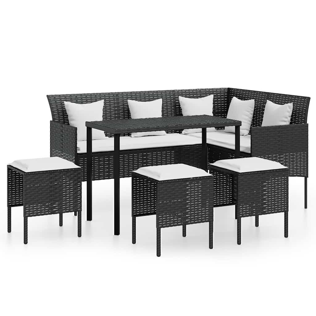 Ensemble de canapés en L 5pcs avec coussins résine tressée noir