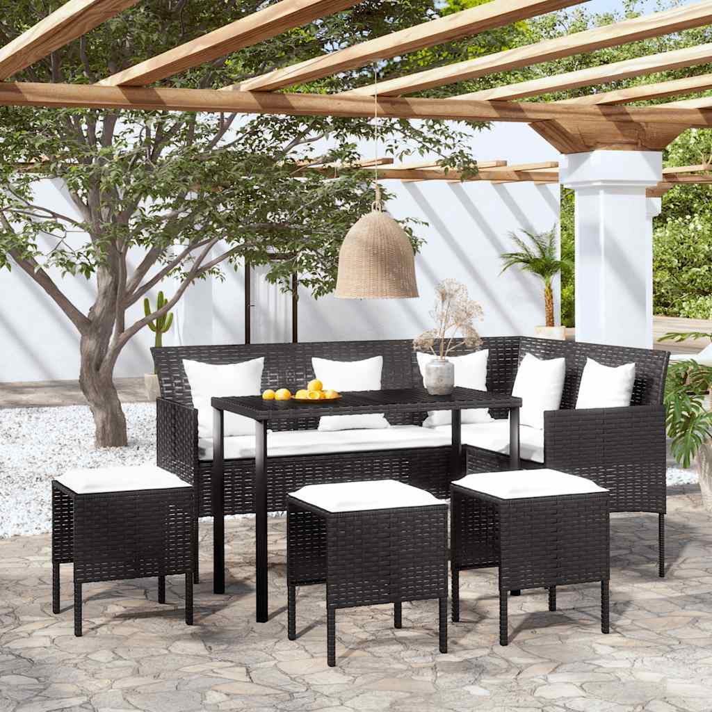 Ensemble de canapés en L 5pcs avec coussins résine tressée noir