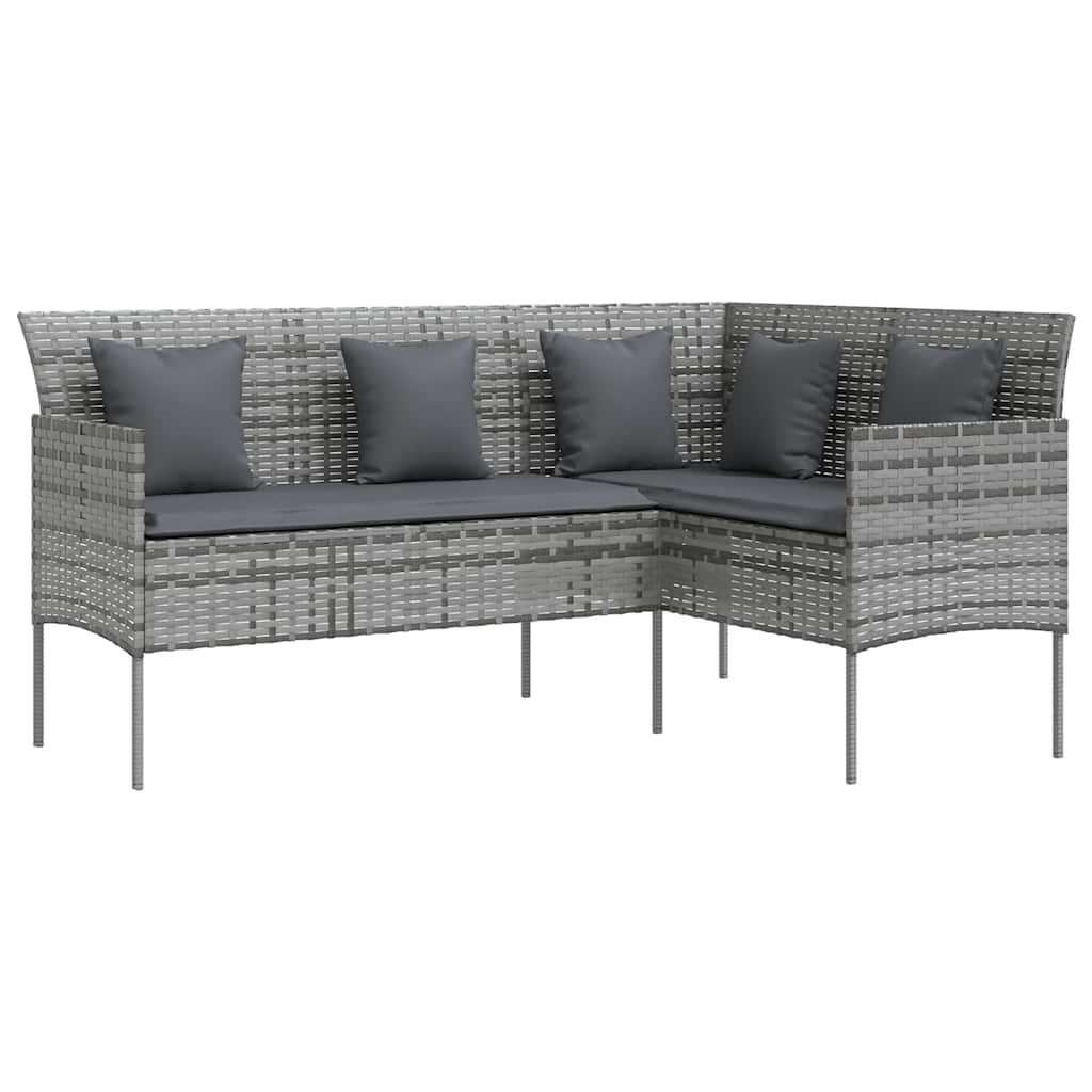 Ensemble de canapés en L 5pcs avec coussins résine tressée gris