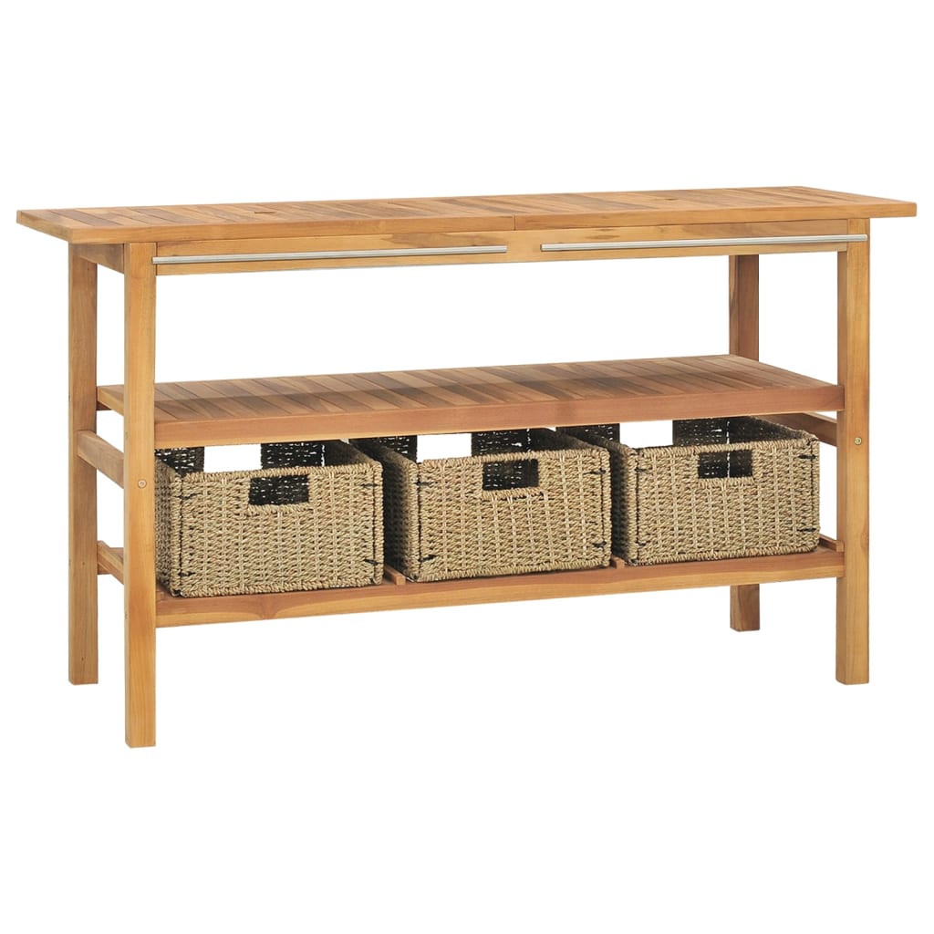 Meuble de salle de bain avec 3 paniers Teck solide 132x45x75 cm - XIOS