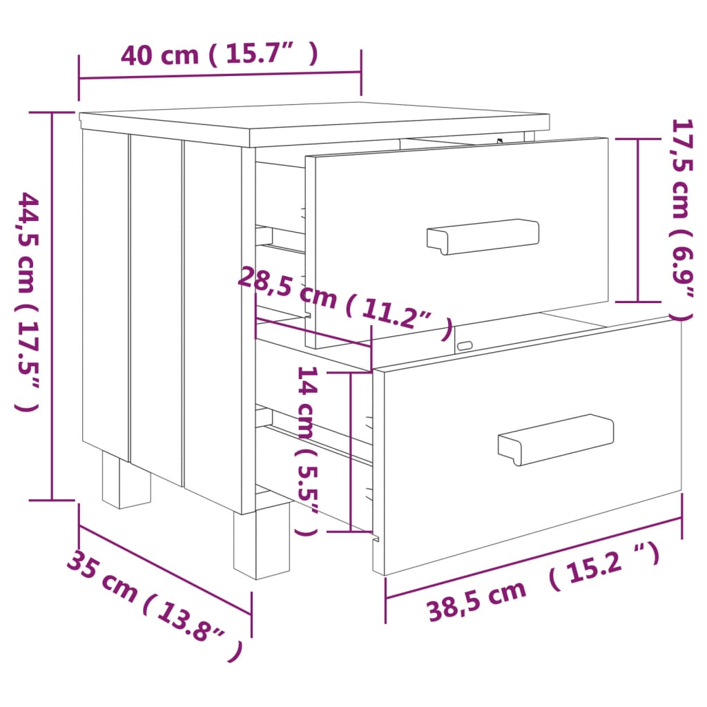 Tables de chevet HAMAR 2 pcs Blanc 40x35x44,5 cm Bois massif - XIOS