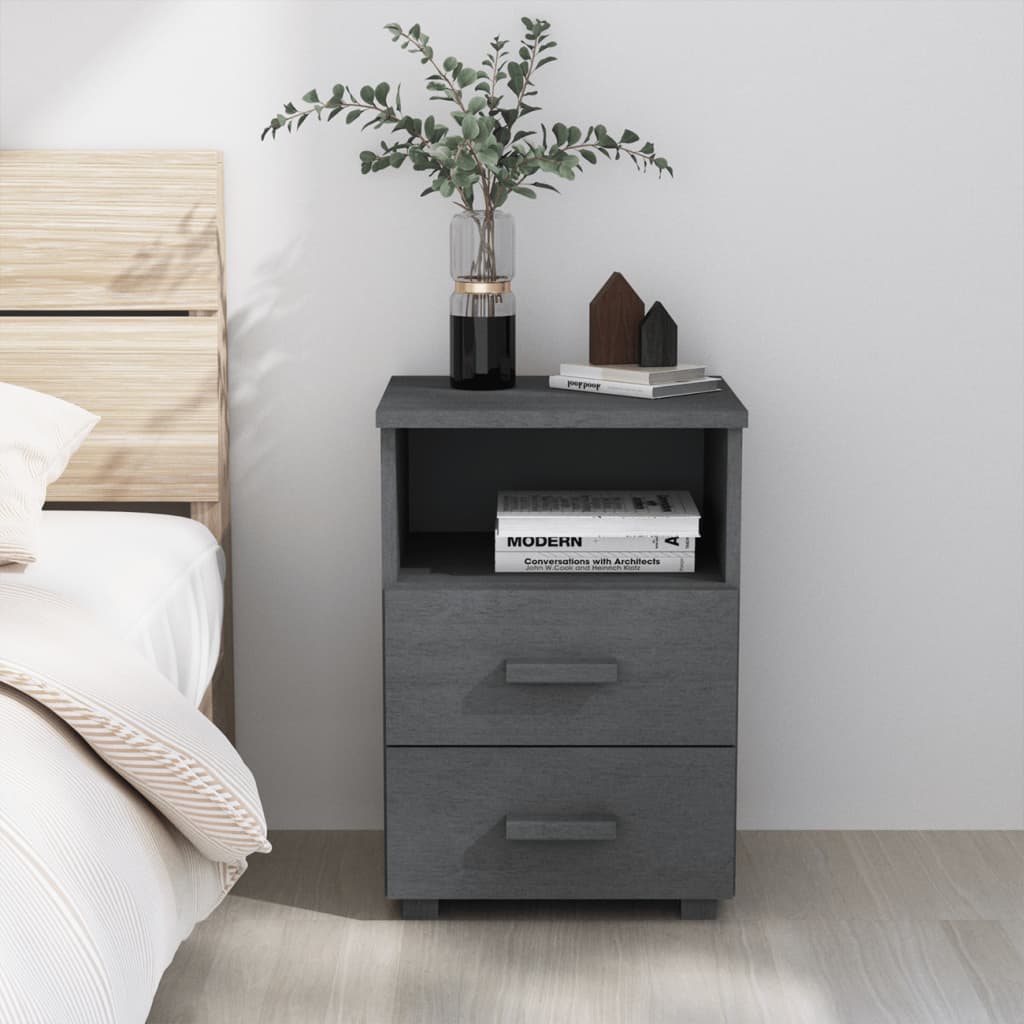 Table de chevet HAMAR Gris foncé 40x35x62 cm Bois de pin massif - XIOS