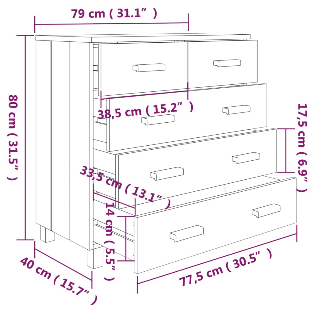 Buffet HAMAR Gris clair 79x40x80 cm Bois massif de pin - XIOS
