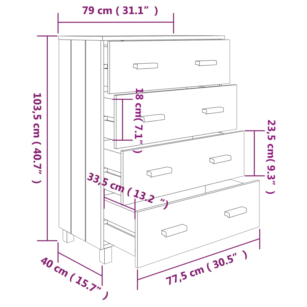 Buffet HAMAR Gris foncé 79x40x103,5 cm Bois massif de pin - XIOS