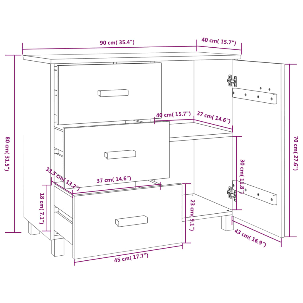 Buffet HAMAR Blanc 90x40x80 cm Bois massif de pin - XIOS