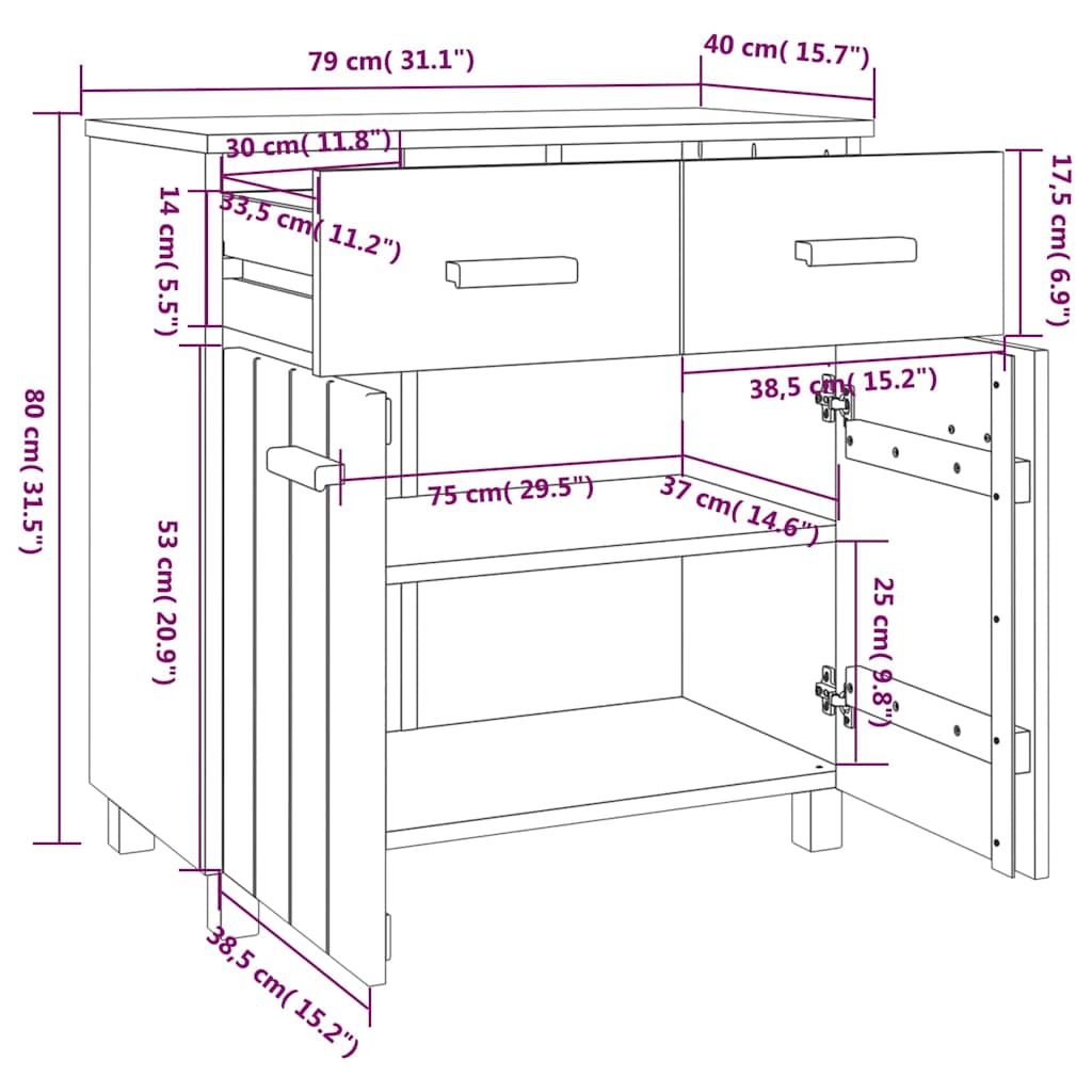 Buffet HAMAR Gris clair 79x40x80 cm Bois massif de pin - XIOS