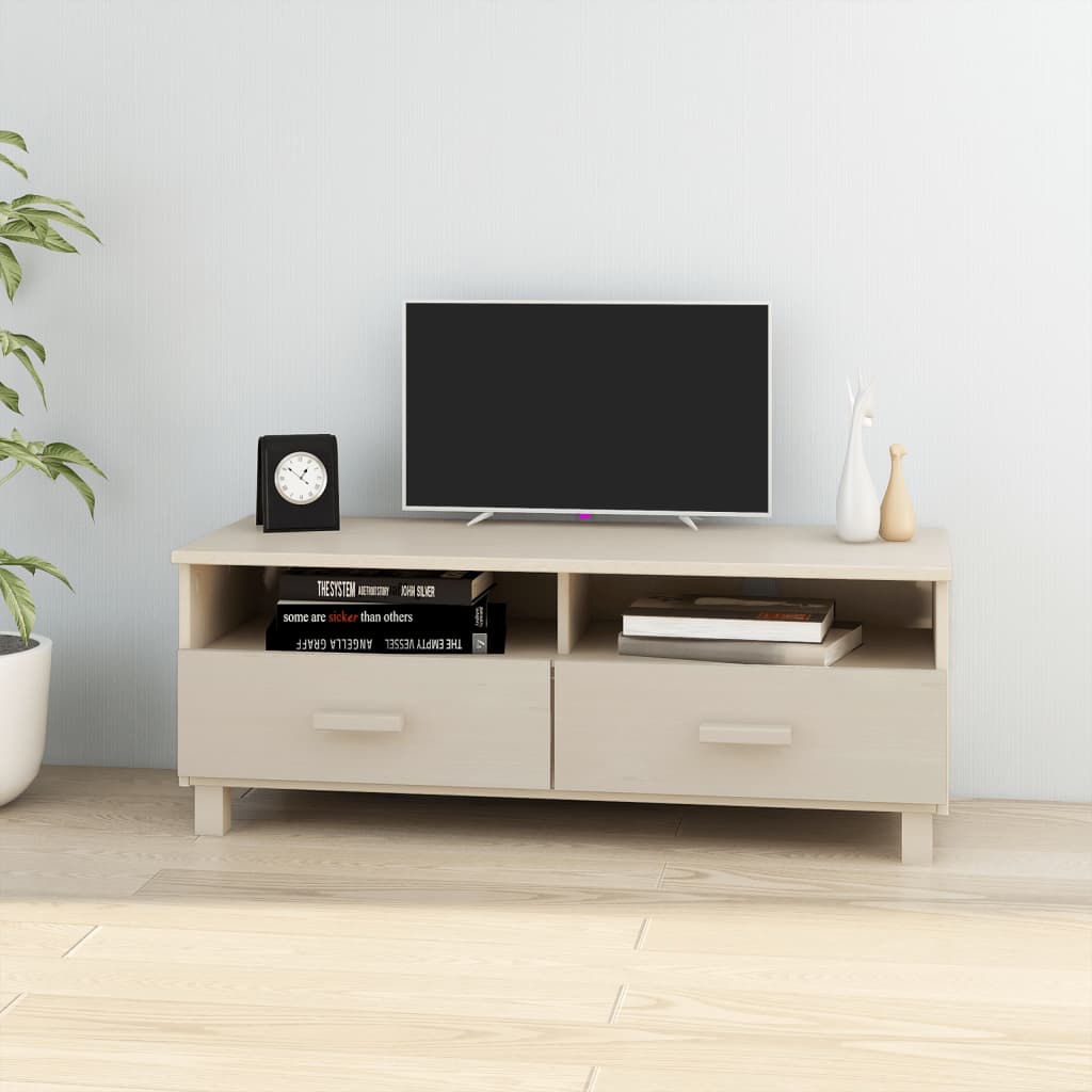 Meuble TV HAMAR Marron miel 106x40x40 cm Bois massif de pin - XIOS