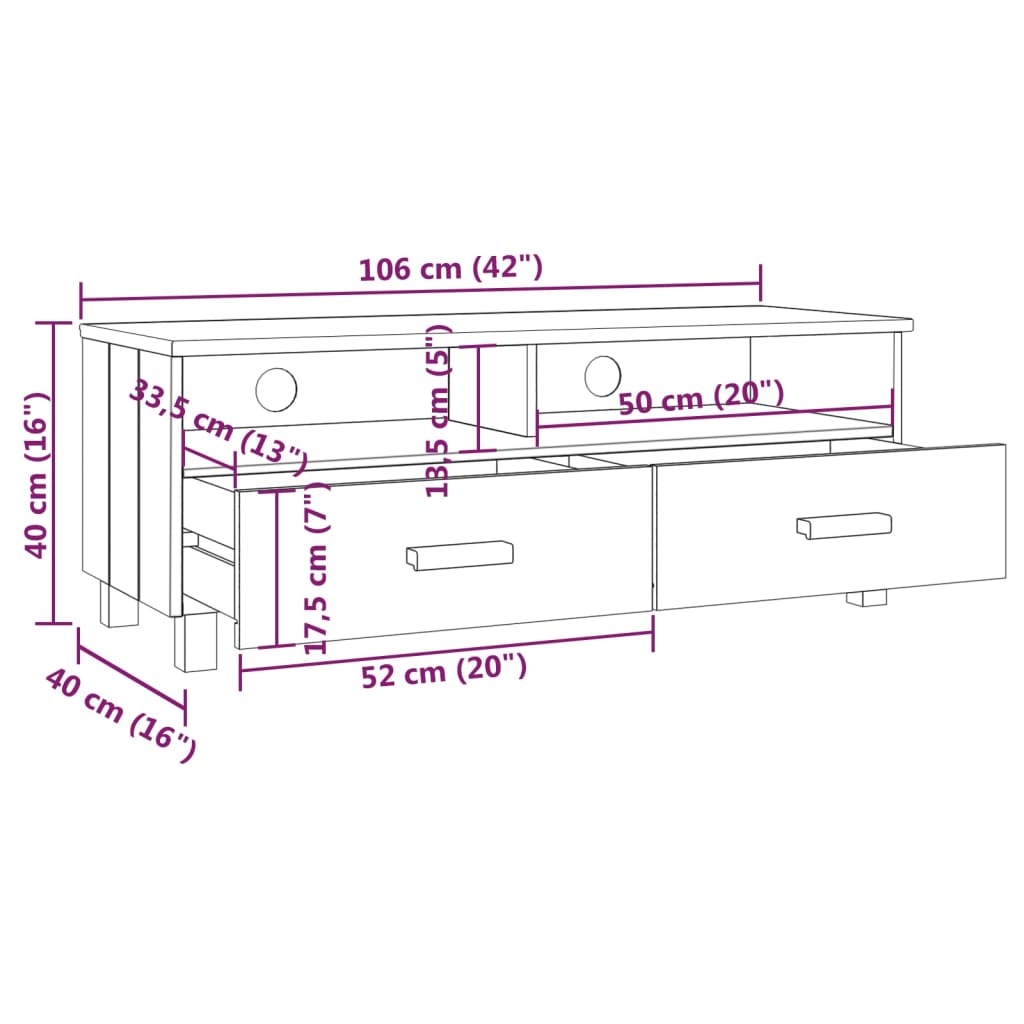 Meuble TV HAMAR Blanc 106x40x40 cm Bois massif de pin - XIOS