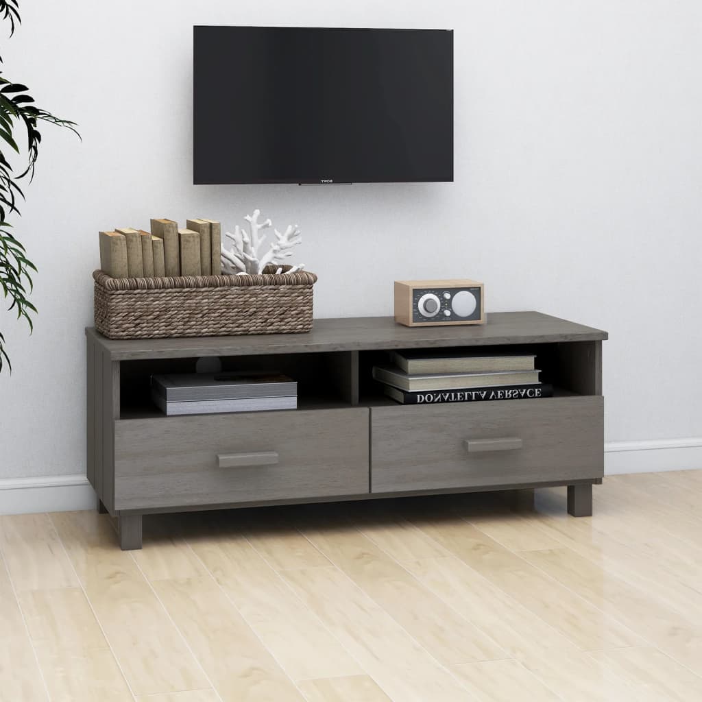 Meuble TV HAMAR Gris clair 106x40x40 cm Bois massif de pin - XIOS