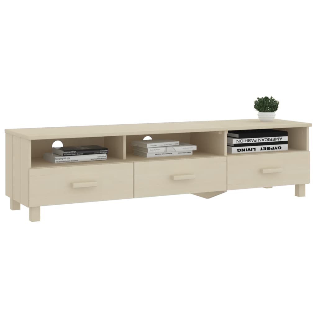 Meuble TV HAMAR Marron miel 158x40x40 cm Bois massif de pin - XIOS