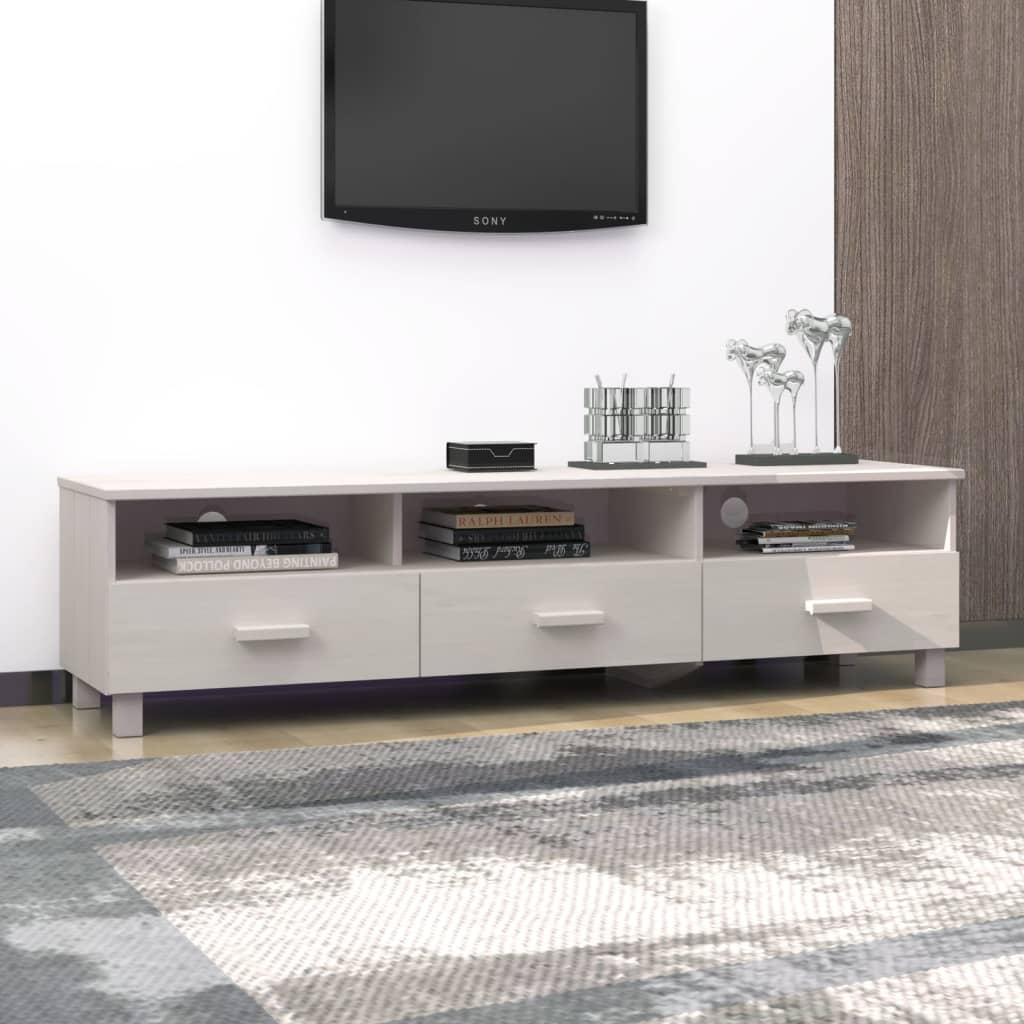 Meuble TV HAMAR Blanc 158x40x40 cm Bois massif de pin - XIOS