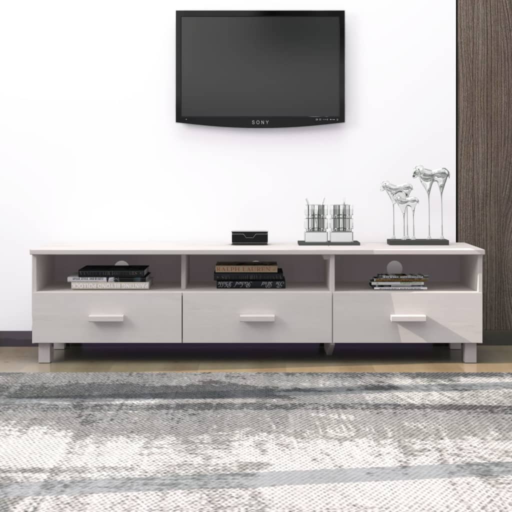 Meuble TV HAMAR Blanc 158x40x40 cm Bois massif de pin - XIOS