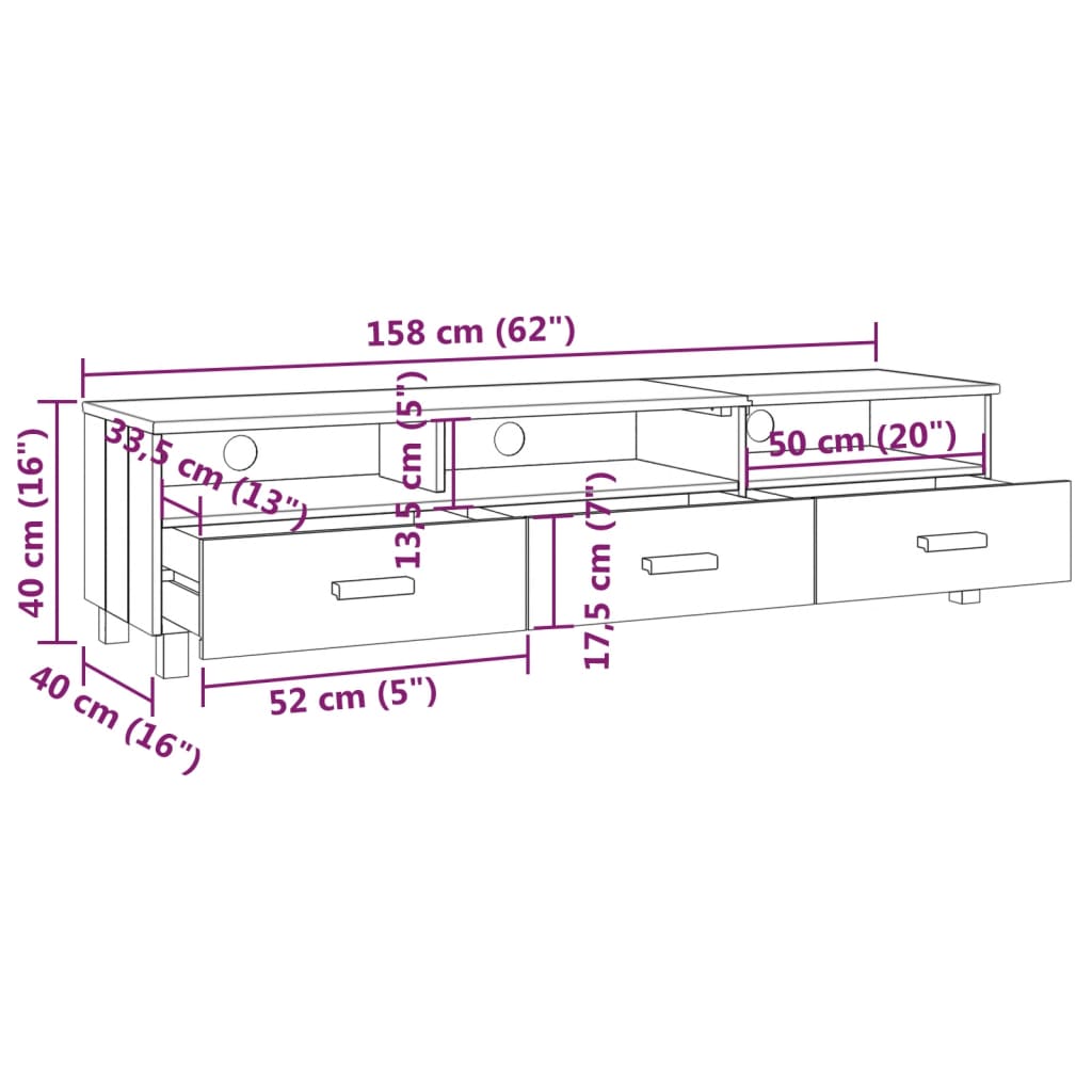 Meuble TV HAMAR Gris foncé 158x40x40 cm Bois massif de pin - XIOS
