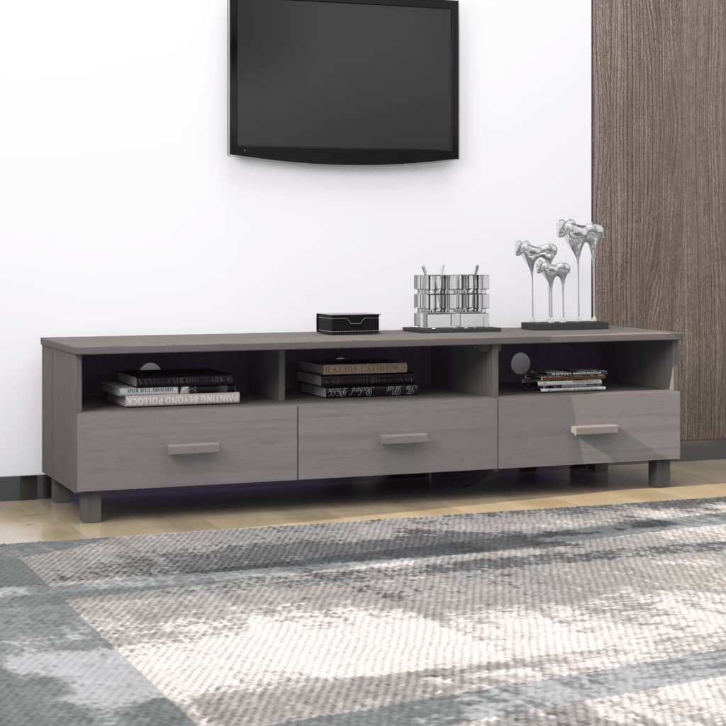 Meuble TV HAMAR Gris clair 158x40x40 cm Bois massif de pin - XIOS