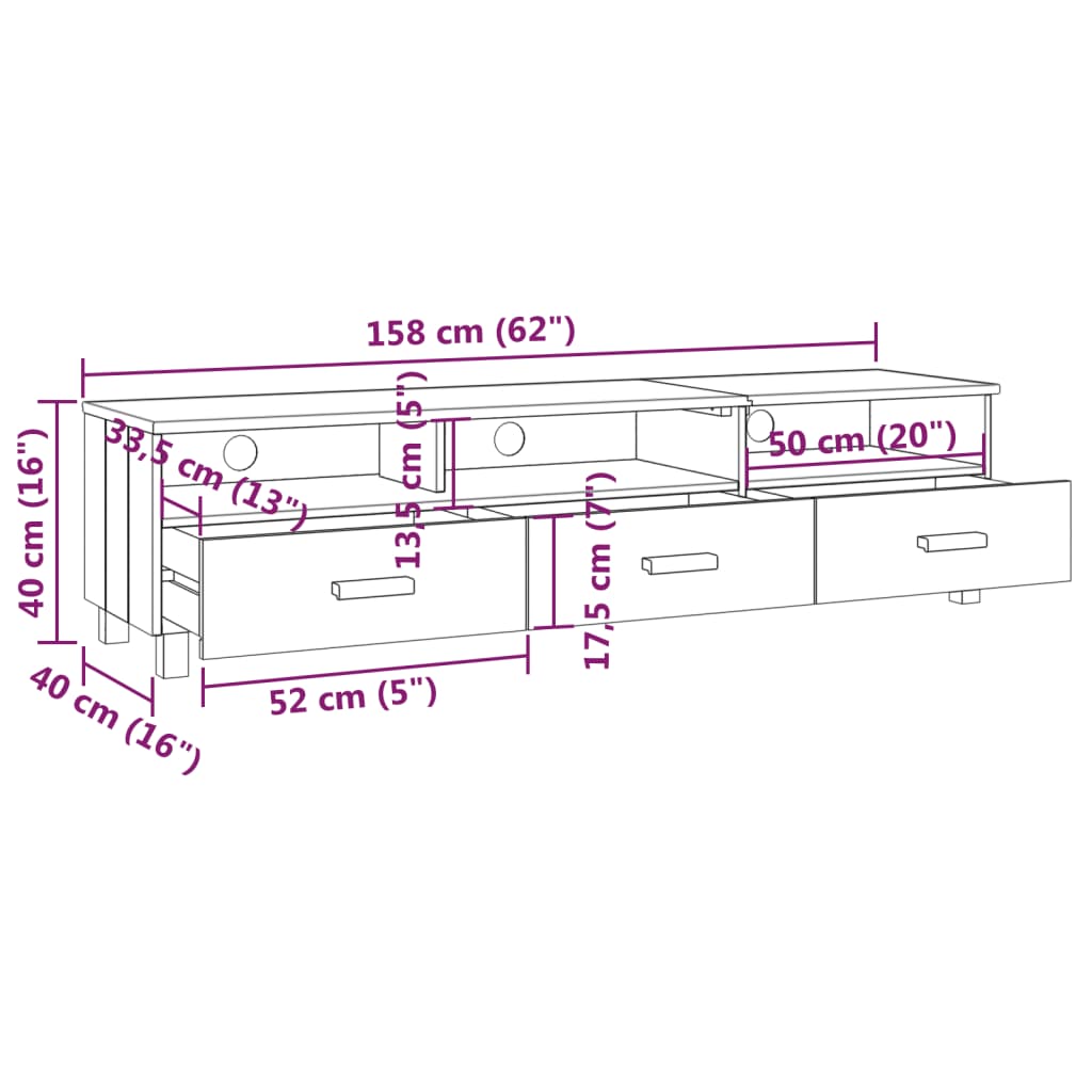 Meuble TV HAMAR Gris clair 158x40x40 cm Bois massif de pin - XIOS