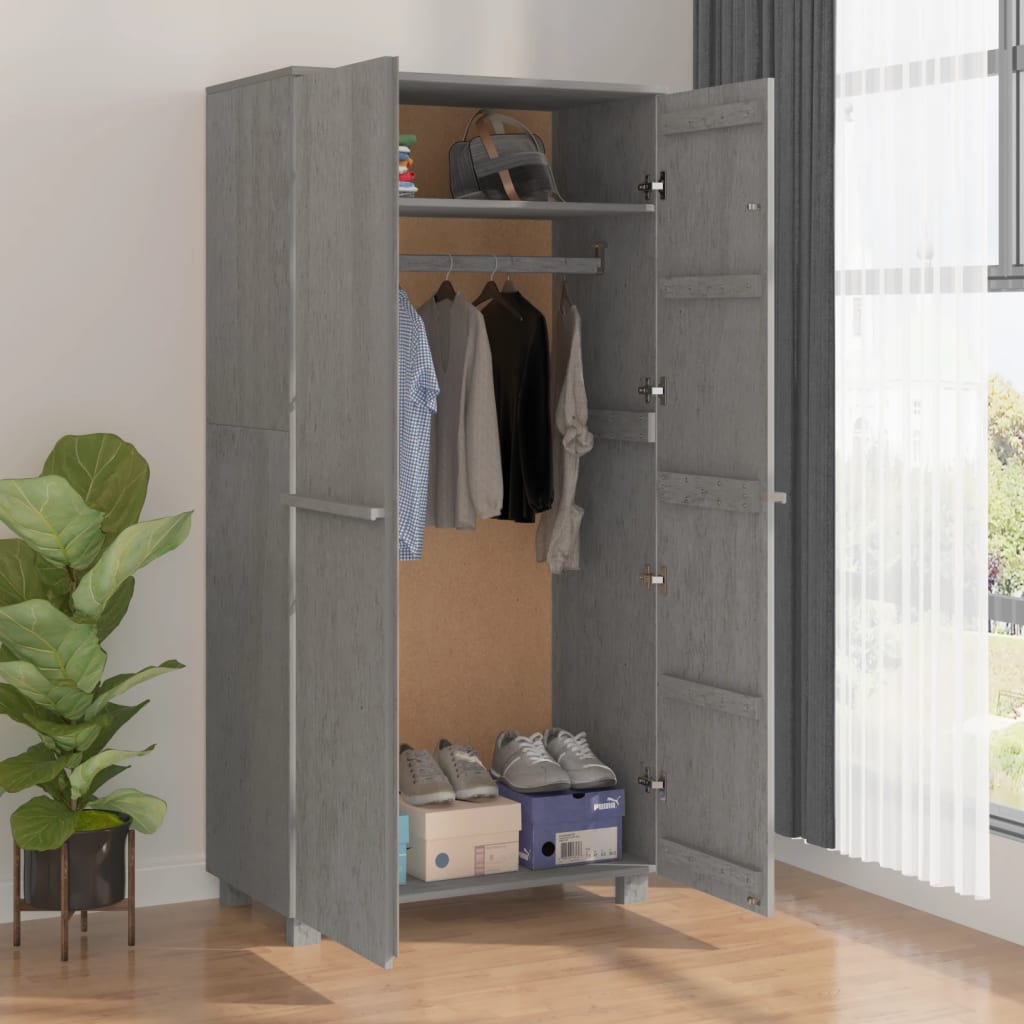 Garde-robe HAMAR Gris clair 89x50x180 cm Bois massif de pin - XIOS