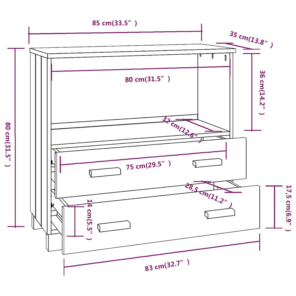 Buffet HAMAR Blanc 85x35x80 cm Bois massif de pin - XIOS