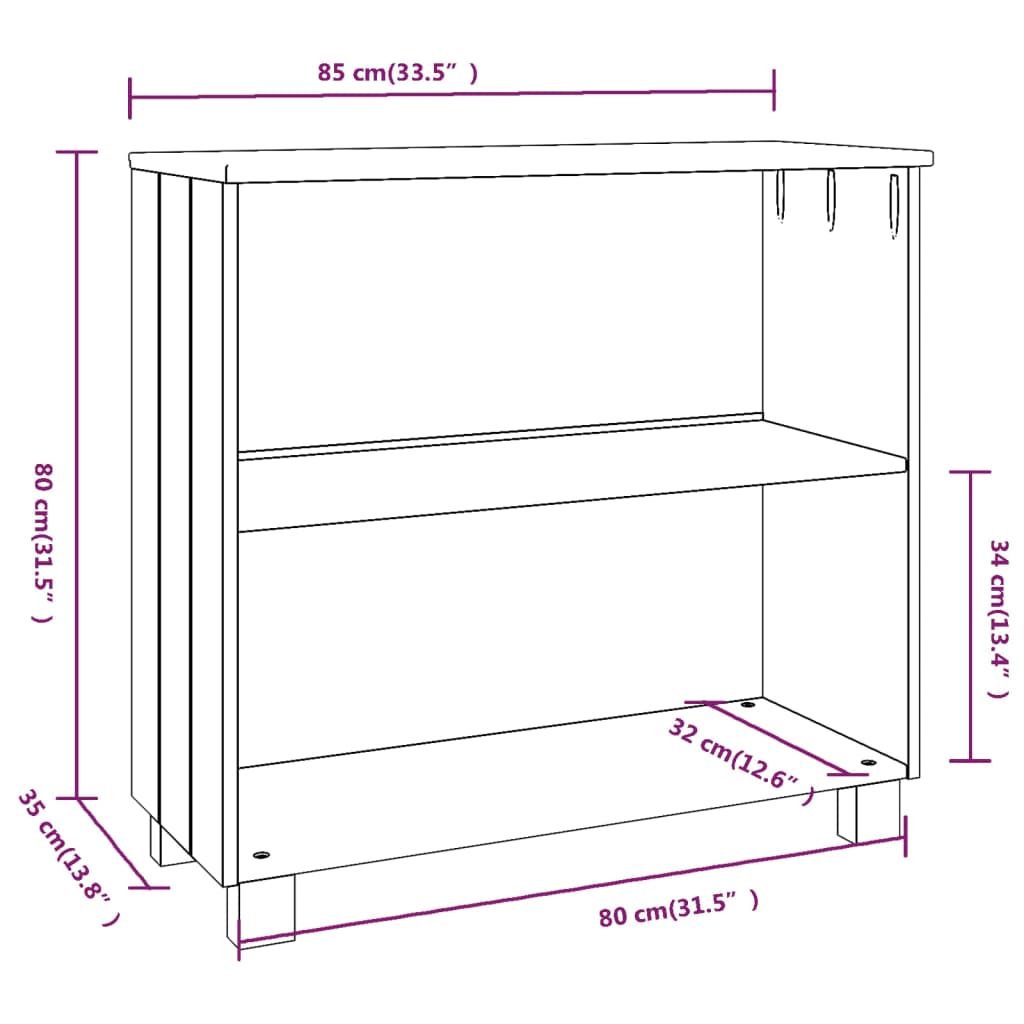 Buffet HAMAR Gris clair 85x35x80 cm Bois massif de pin - XIOS