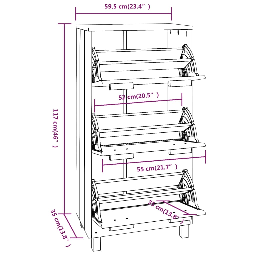 Armoire à chaussures HAMAR Gris foncé 59,5x35x117 cm Pin massif - XIOS