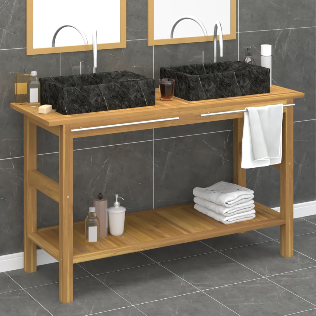 Armoire de salle de bain et lavabos en marbre noir Teck massif - XIOS