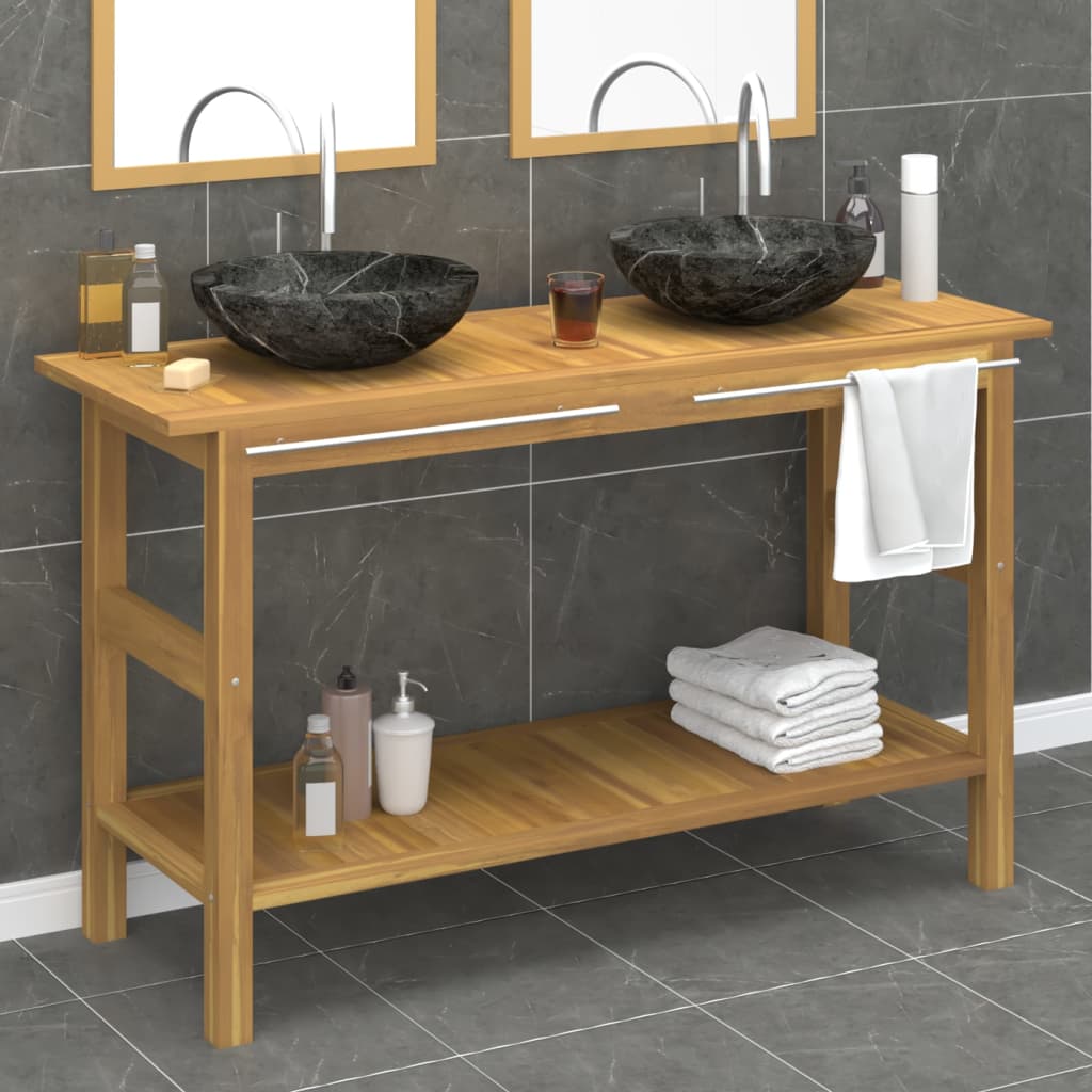 Armoire de salle de bain et lavabos en marbre noir Teck massif - XIOS