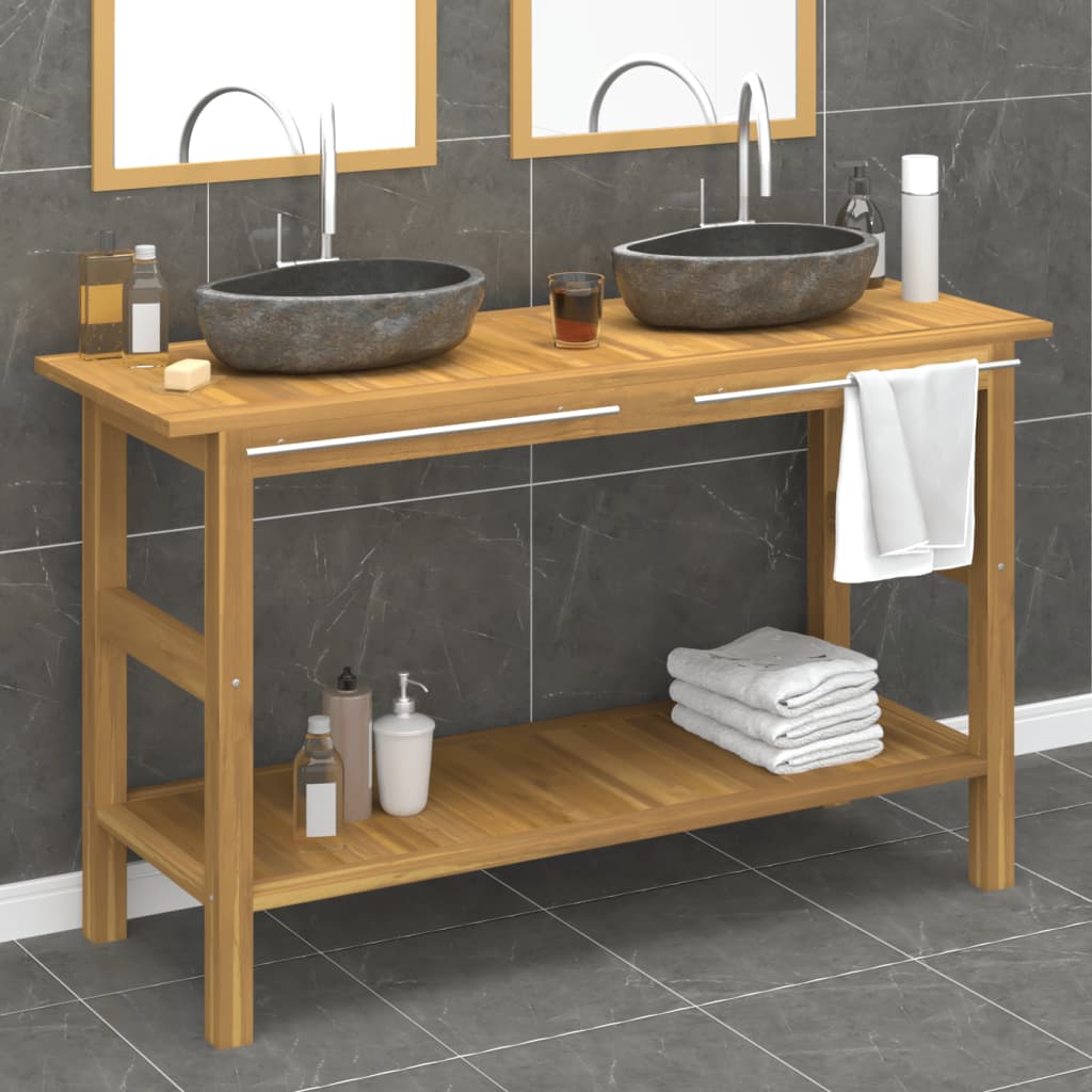 Armoire de salle de bain et lavabos en pierre Teck massif - XIOS