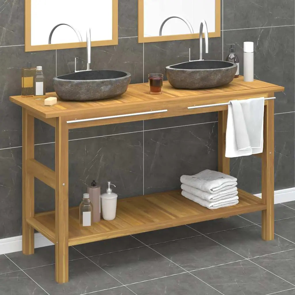 Armoire de salle de bain et lavabos en pierre Teck massif - XIOS