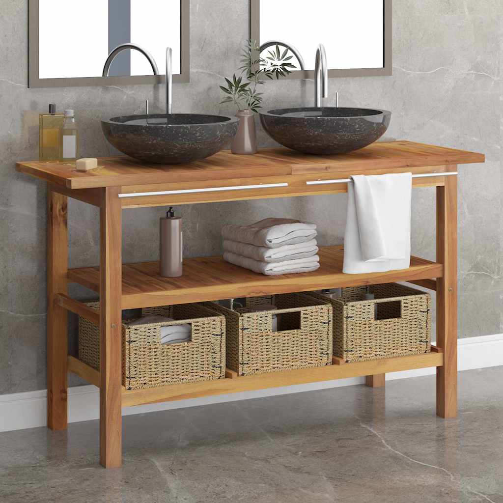 Meuble de salle de bain lavabos en marbre noir Bois teck massif - XIOS