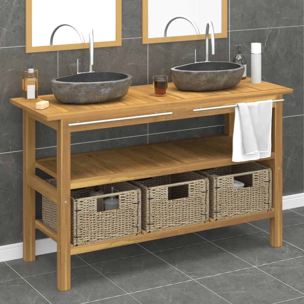 Armoire de salle de bain et lavabos en pierre Teck massif - XIOS