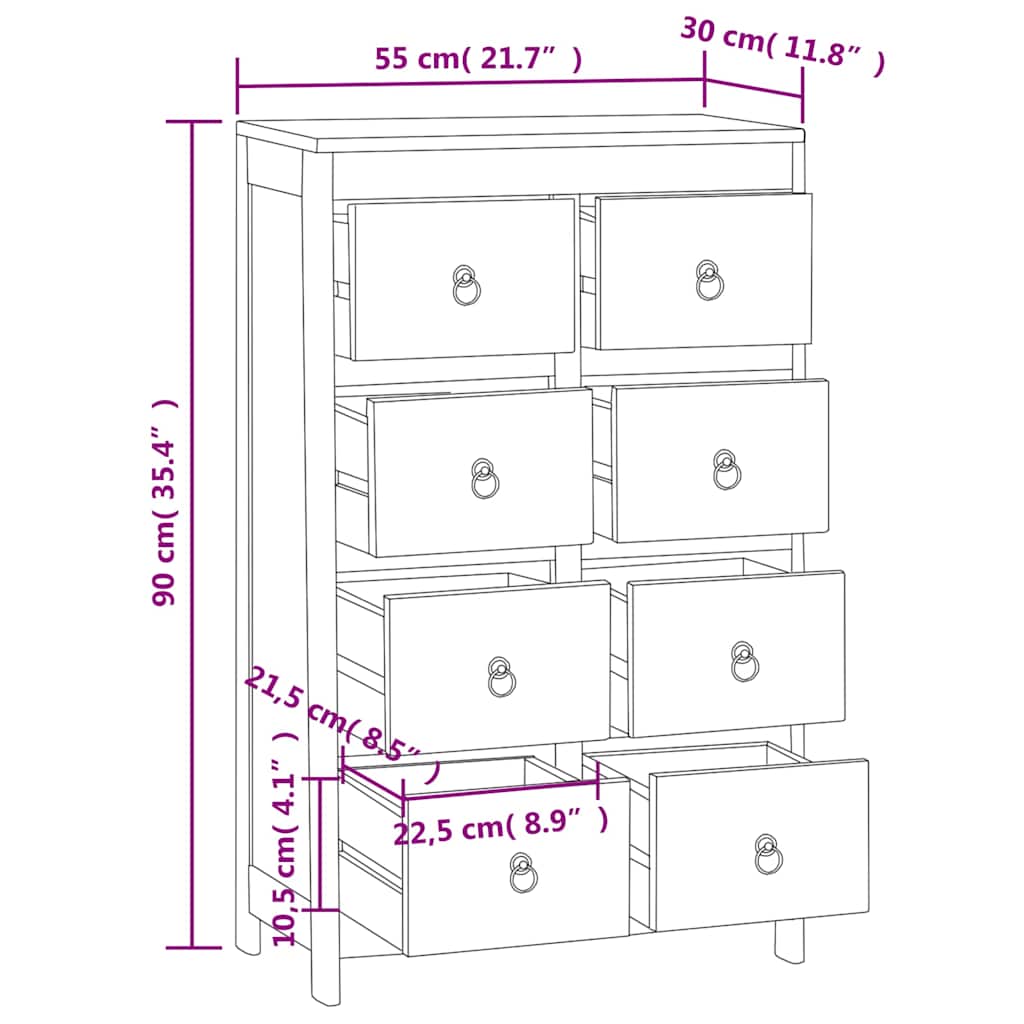 Commode 55x30x90 cm Bois massif de teck