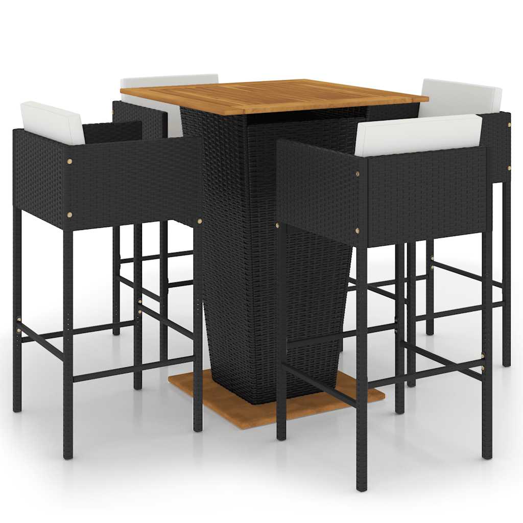 Ensemble de bar de jardin 5 pcs et coussins Résine tressée Noir