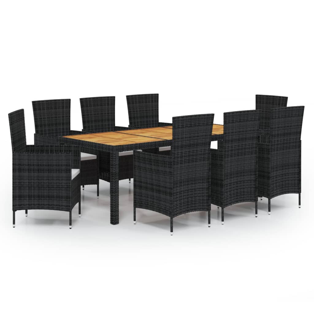 Ensemble à manger d'extérieur 9pcs coussins résine tressée noir