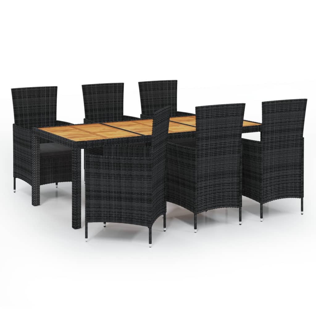 Salon de jardin 7 pcs avec coussins résine tressée noir