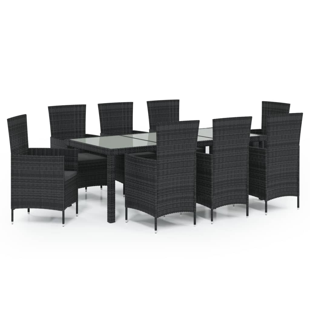 Ensemble à manger d'extérieur 9pcs coussins résine tressée noir