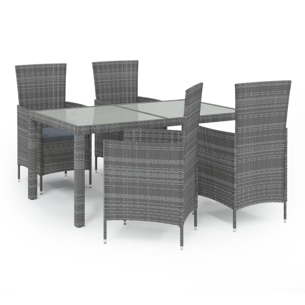 Ensemble à manger d'extérieur 5pcs coussins résine tressée gris