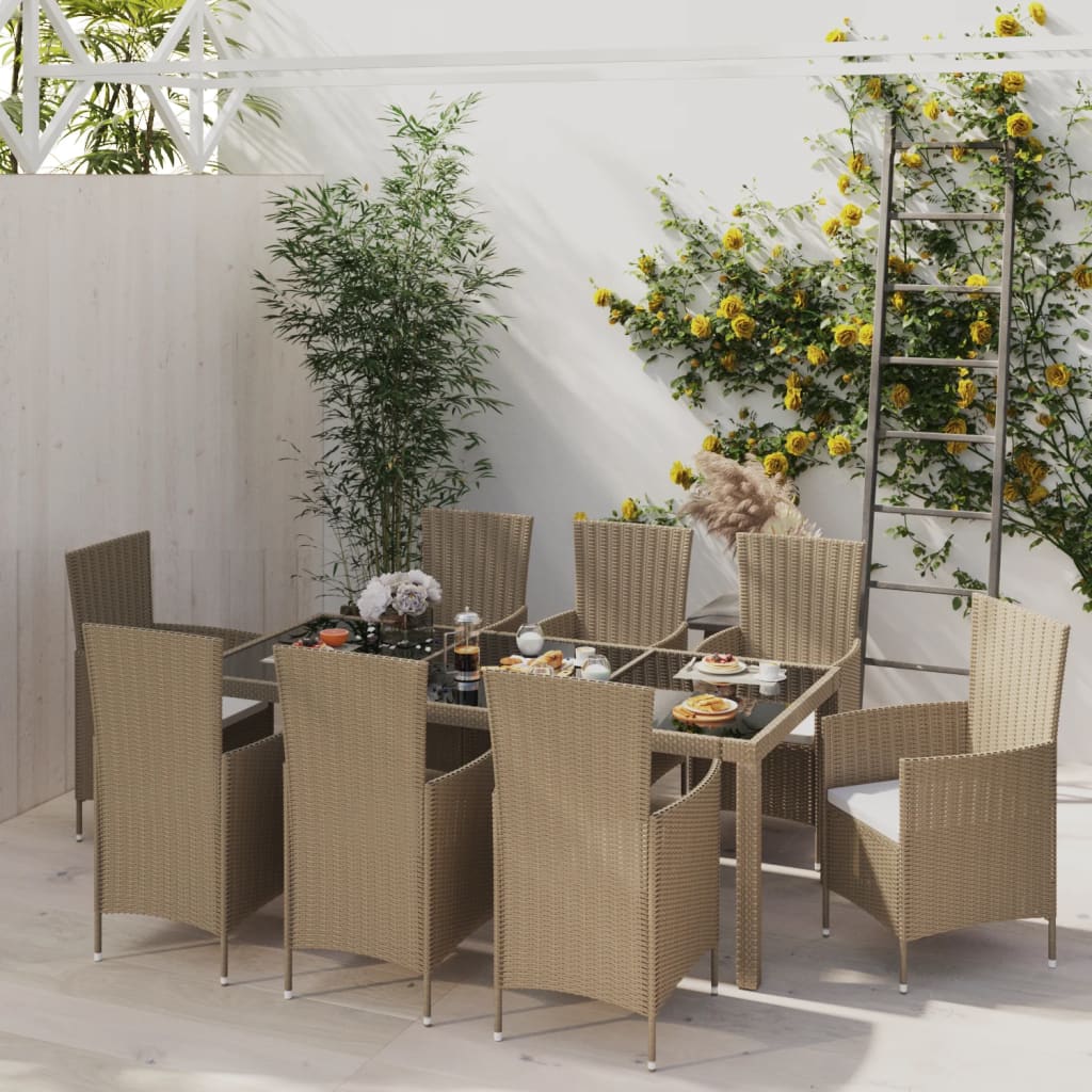 Ensemble à manger d'extérieur 9 pcs coussins Résine tressée - XIOS