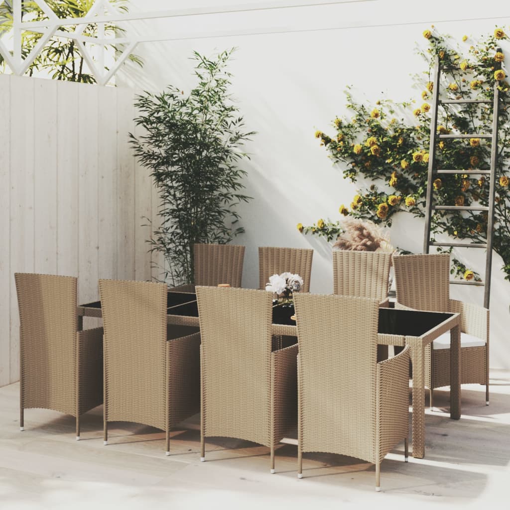 Ensemble à dîner de jardin 9 pcs coussins Résine tressée Beige - XIOS