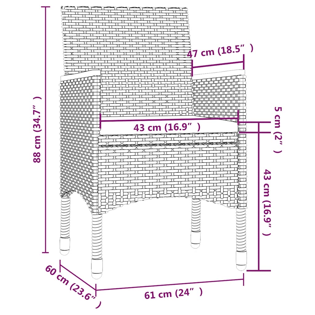Ensemble à manger d'extérieur 7 pcs et coussins Résine tressée