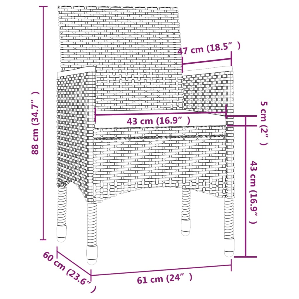 Ensemble à manger d'extérieur 7 pcs et coussins Résine tressée