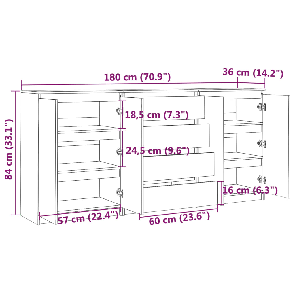 Armoires latérales 3 pcs Bois de pin massif - XIOS