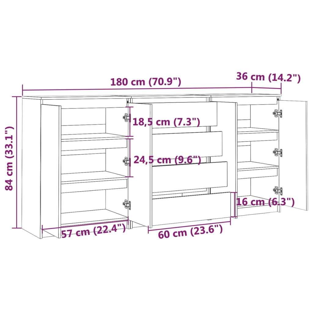 Armoires latérales 3 pcs blanc Bois de pin massif - XIOS