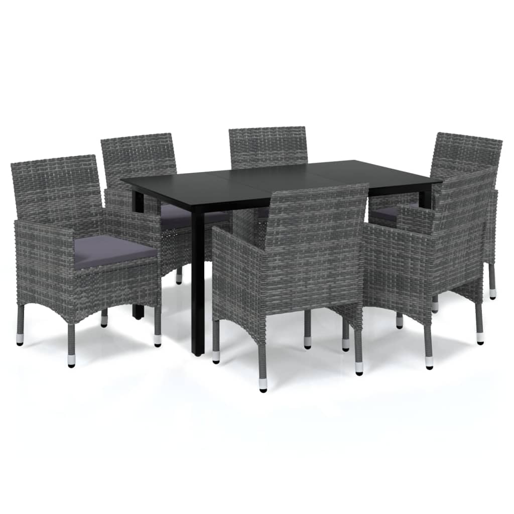 Ensemble à manger de jardin coussins 7pcs Résine tressée Gris