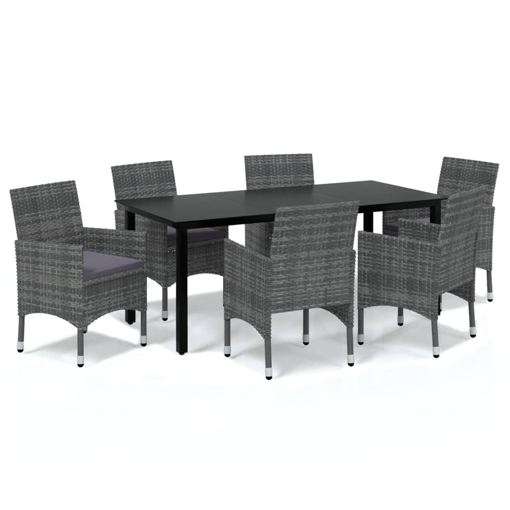 Ensemble à manger de jardin coussins 7pcs Résine tressée Gris
