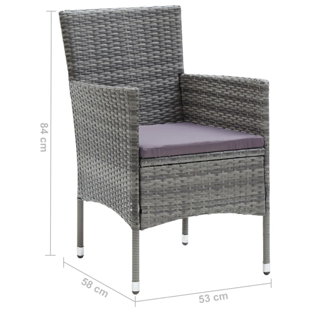 Ensemble à manger de jardin et coussins 9 pcs Poly rotin Gris
