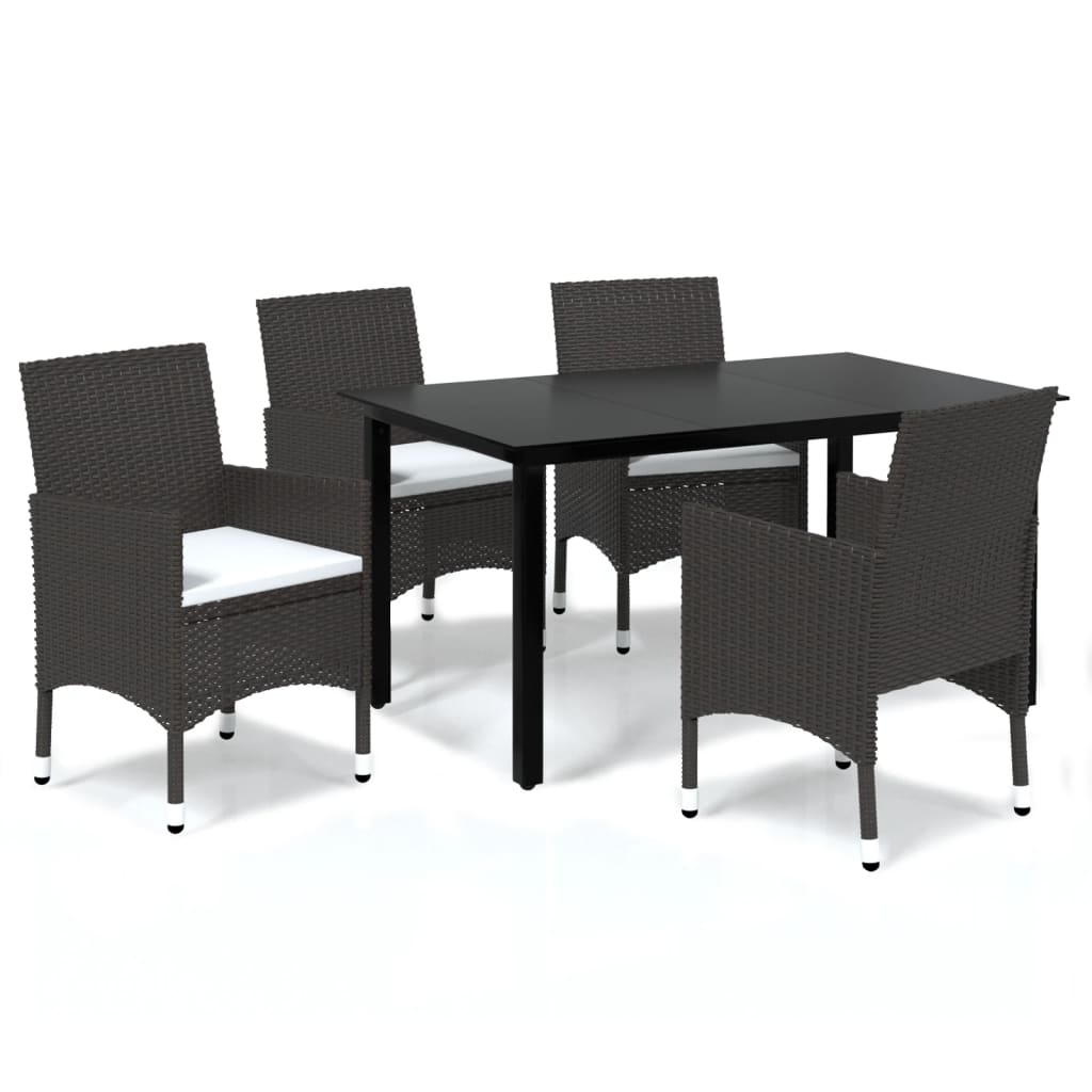 Ensemble à manger de jardin et coussins 5 pcs Poly rotin Marron