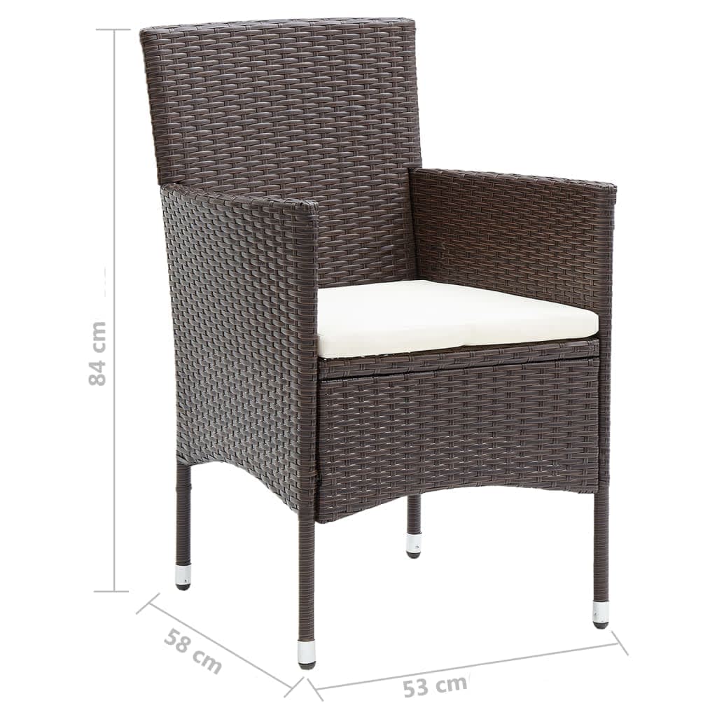Ensemble à manger de jardin et coussins 5 pcs Poly rotin Marron
