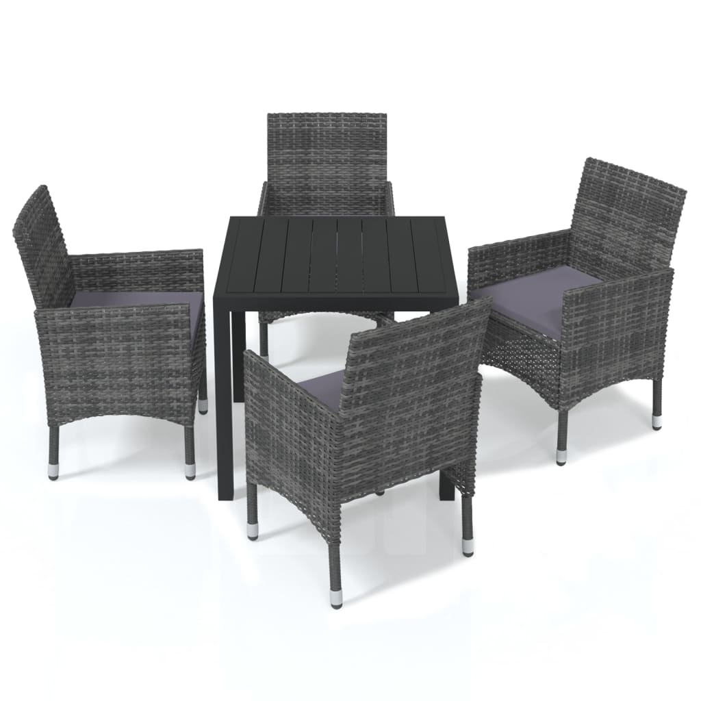 Ensemble à manger de jardin coussins 5pcs Résine tressée Gris