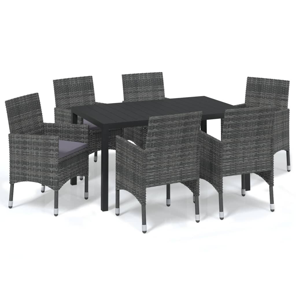 Ensemble à manger de jardin coussins 7pcs Résine tressée Gris