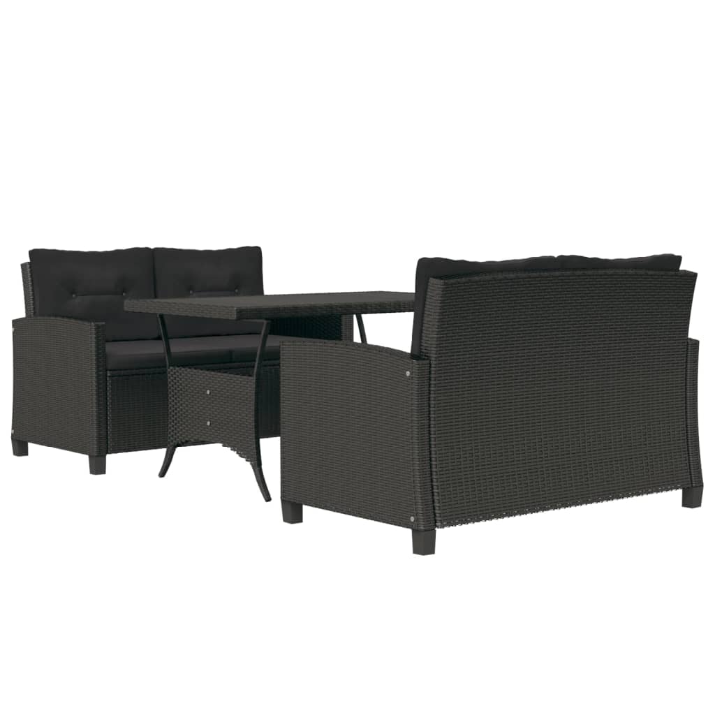 Ensemble à manger de jardin coussins noirs 3 pcs Résine tressée