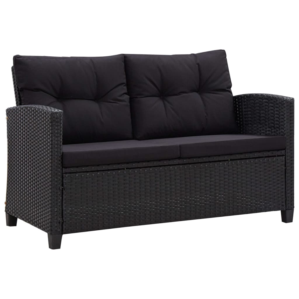 Ensemble à manger de jardin coussins noirs 3 pcs Résine tressée